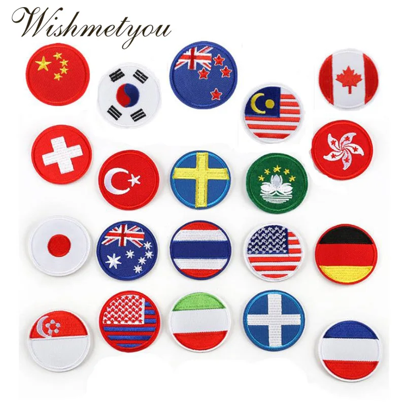 WISHMETYOU 1 шт. мировой круглый Китай Флаг США нашивки для Бейджи одежды вышитые