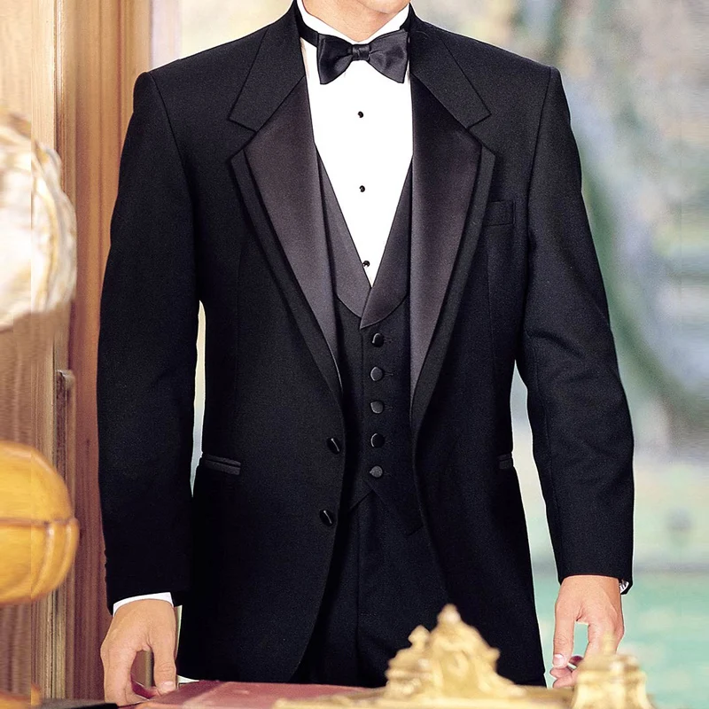 

Black Groom Tuxedos for Wedding Smoking Man Suit 3 Pieces Men Suits( Jacket+Pants+Vest )Male Costumes