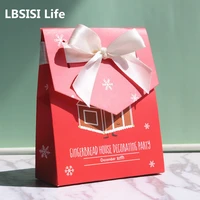 lbsisi life 10pcs christmas bows ribbon bags candy chocolate cookie kids toys santa gift packing favor xmas gift decoration
