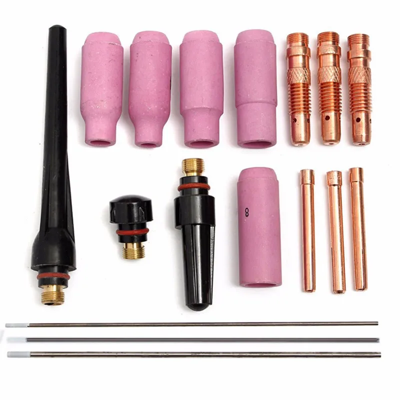 

17Pcs/Set Welders Arc Welding Torch TIG Cup Collet Body Nozzle Kit Tungsten Electrode Gas Lens For WP-17/18/26 TIG Welding Torch