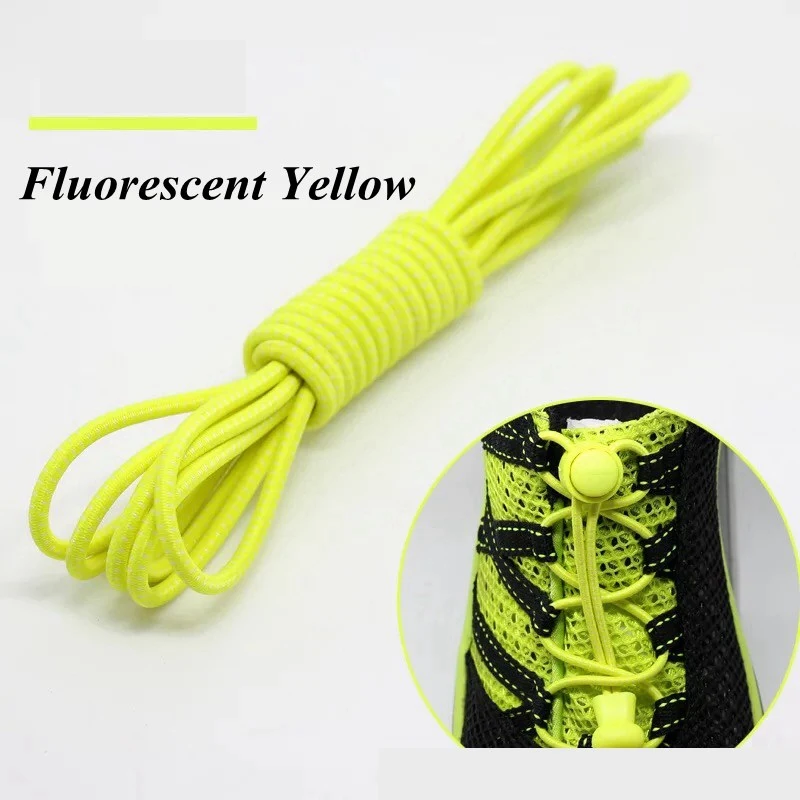 Fluorescent yellow Спортивные эластичные шнурки, круглые фиксированные растягивающиеся шнурки, шнурки для детей и взрослых, аксессуары для обуви унисекс, шнурки для ленивых, 1 пара - Цвет: Fluorescent yellow