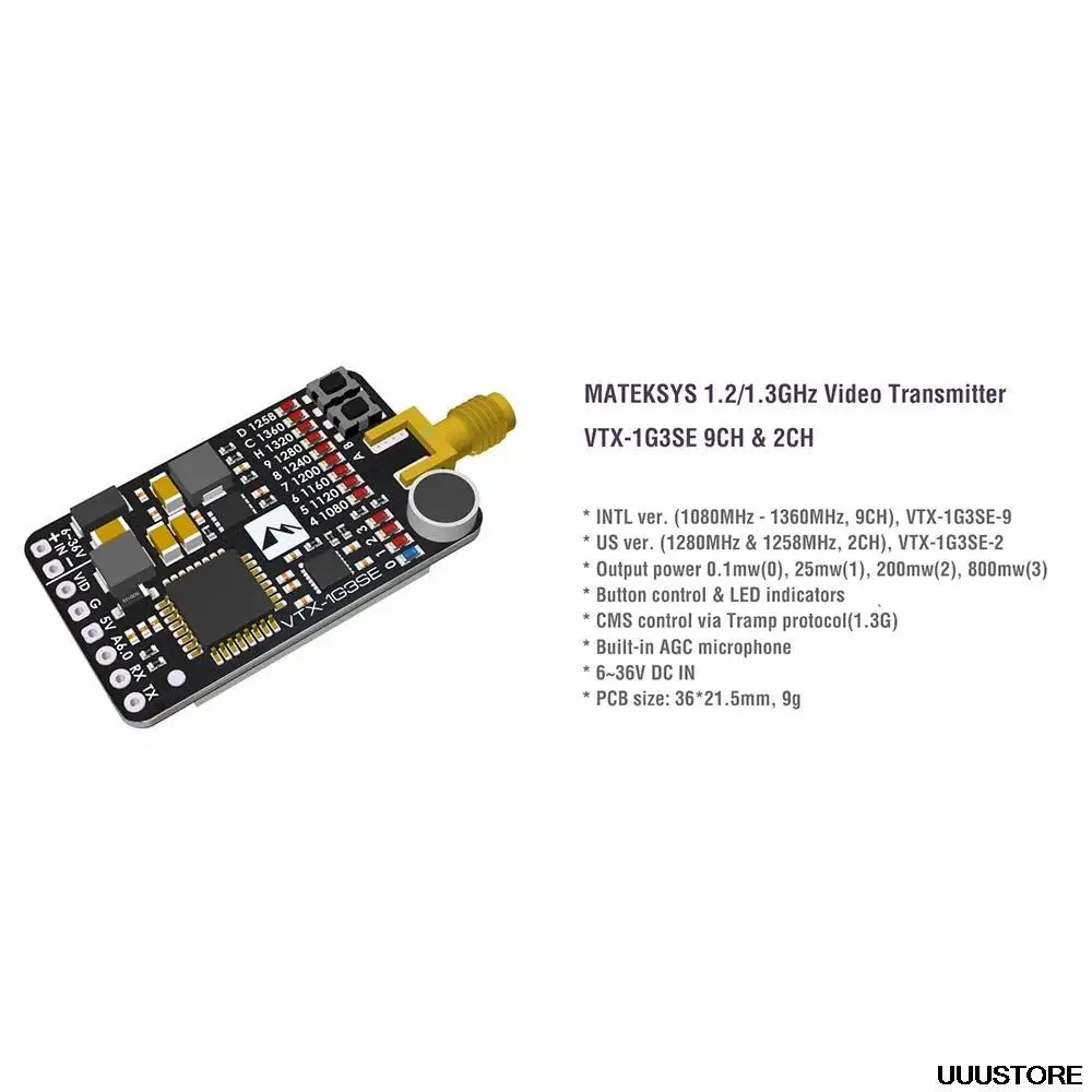 MATEK Systems VTX-1G3SE-9 1 2 ГГц 3 9CH FPV видеопередатчик со стандартом VRX-1G3-V2 Wid Band