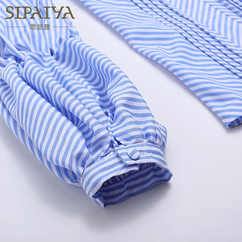 

Spring and Autumn New Korean Leisure Loose Long Sleeve Top Women's Fashion Lantern Sleeve Striped Shirt