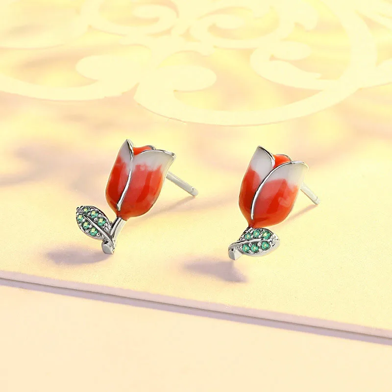 

Sterling silver S925 earrings female temperament wild fashion rose flower earrings ins personality creative silver jewelry
