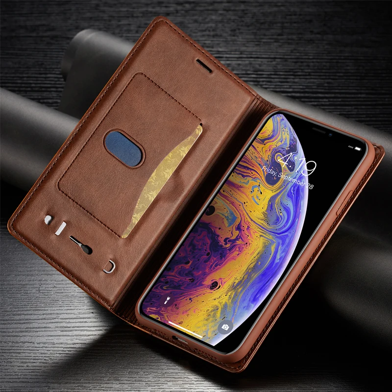 Бизнес роскошный кожаный + Мягкий ТПУ чехол для iPhone XS Max XR X Магнитный флип