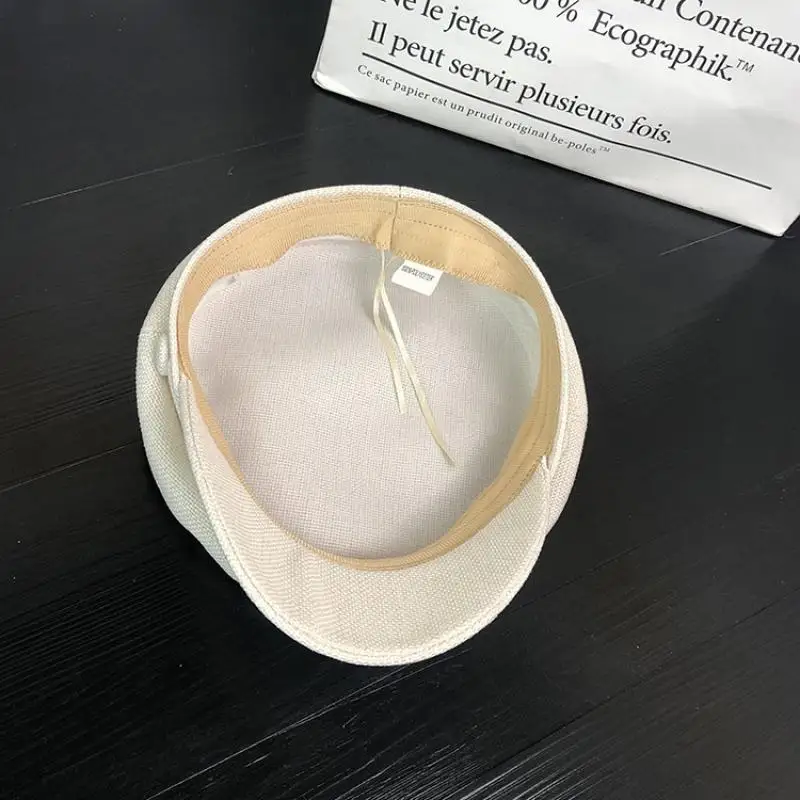 Женская кепка плоская в стиле милитари весенне-осенняя льняная восьмиугольная