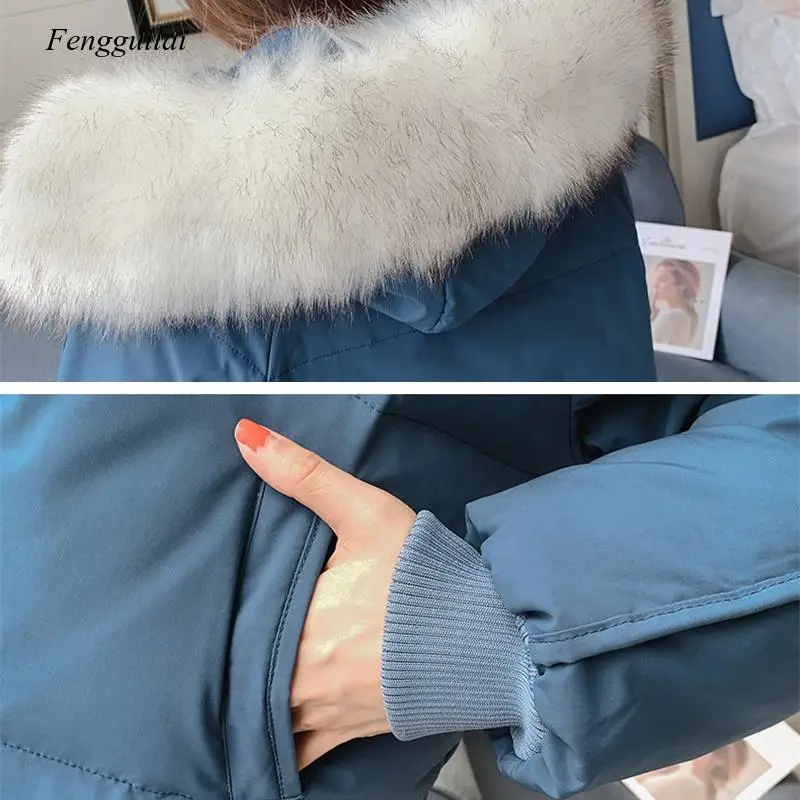 

New Parkas Female Jackets Winter Jacket Women Faux Fur Collar Hooded Thicken Warm Loose Down Cotton Coats Snow Outwear