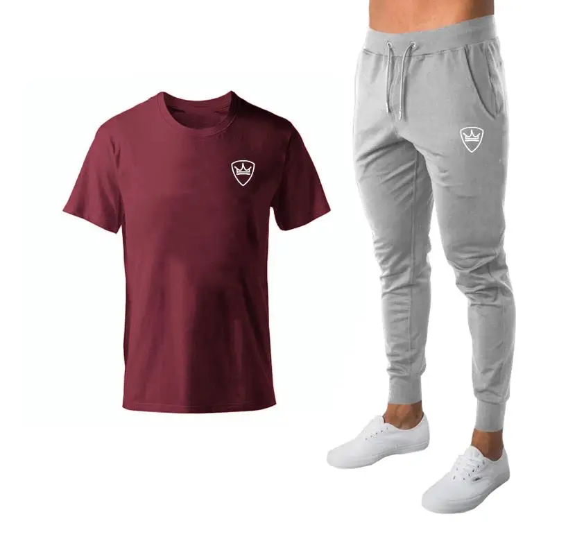 2020 fashion brand clothing men summer T-shirt + pants man sports suit tracksuit two-piece fitness Casual Brand Pants | Спорт и