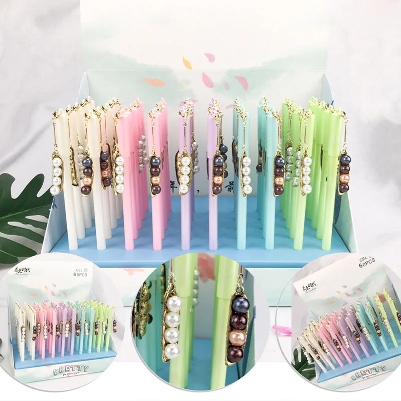 

36 pcs/lot Creative Pea Pods Pendant Gel Pen Cute 0.5 mm Black ink signature Pens Promotional Gift Stationery School Supplies