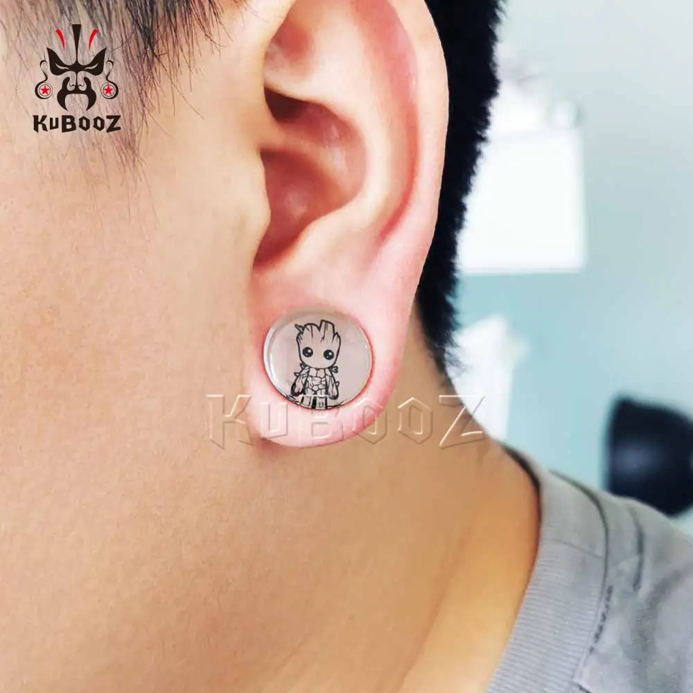 Kubooz New Simple Transparent Acrylic Comic Logo Cute Fashion Ear Piercing Tunnels Earrings Stretchers Body Gift 2PCS images - 6