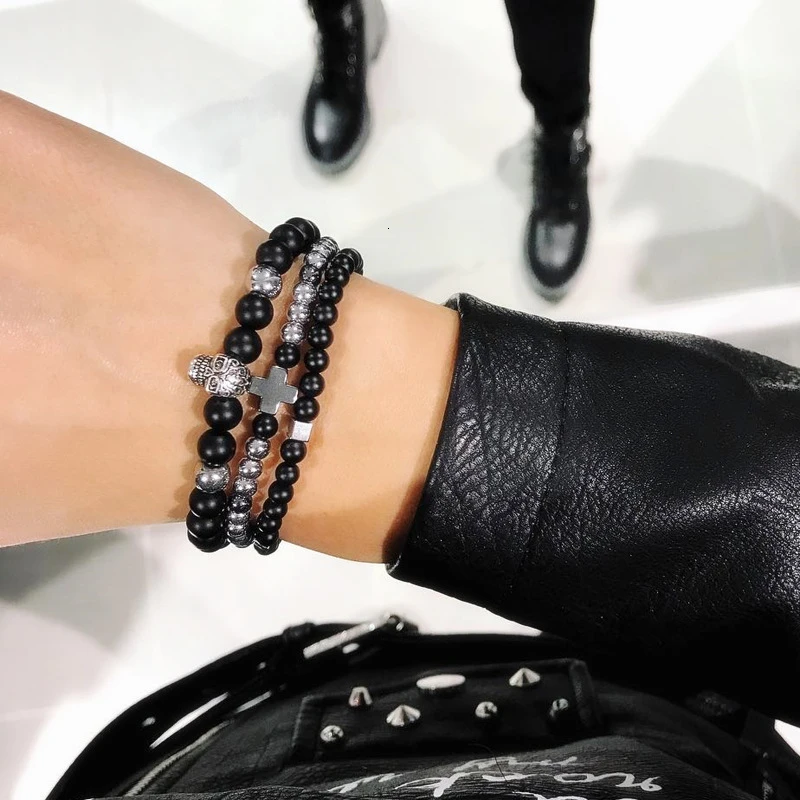 Fashion Women Bracelet 2019 Star Skull Charm Pave CZ Personalized Stone Bead Set Jewelry Gift |