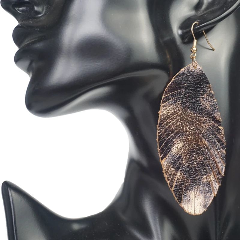 Cpop Trendy Glitter Genuine Leather Earrings Women Nature Shiny Feather Elegant Tassel Dangle Fashion Jewelry Wholesale | Украшения и