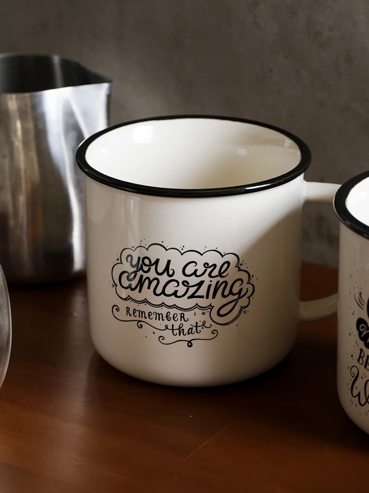 Retro Simple Mugs White High Capacity Ceramic Mug for Couple Creative with Spoon Tazas De Ceramica Juice Coffee MM60MKB | Дом и сад