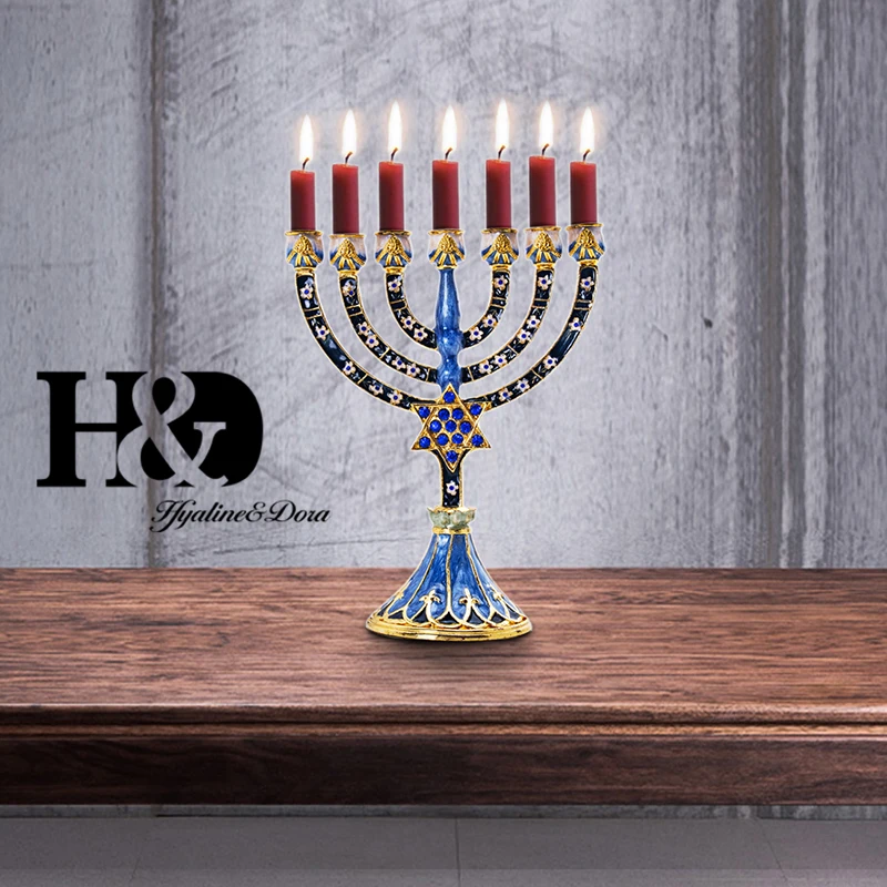 H &amp D hanukka Menorah ручная роспись эмалированные канделябры украшенные храмом Chanukah