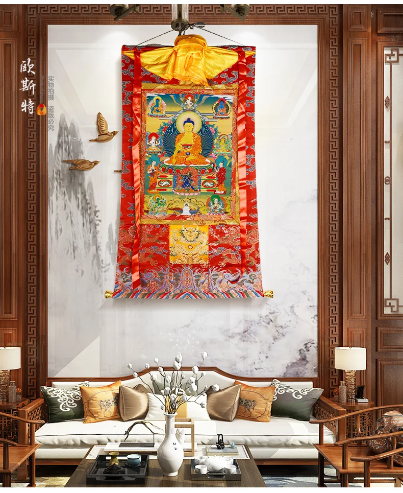 Beste Hoogwaardige Boeddhisme Thangka Thuis Altaar Muur Decor Art Silk Sakyamuni Boeddha Thang-Ga Schilderen Groothandel Boeddhistische Supply Grote