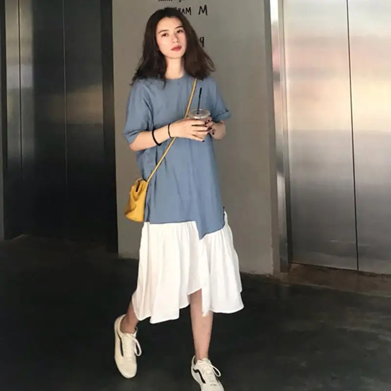 Летнее платье для беременных женщин элегантное контрастное цветное плюс размер