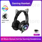 Новые забавные Игровые наушники K9 с кошачьими ушками, гарнитура для девушек, с микрофоном, RGB Светящиеся стерео музыкальные наушники с шумоподавлением