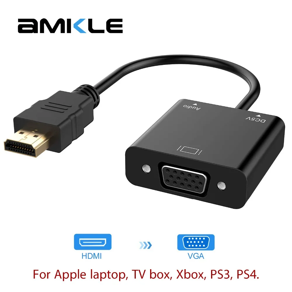 Amkle HDMI к VGA Кабель-адаптер HDMI VGA Кабель-конвертер Поддержка 1080P с аудио кабелем для HDTV XBOX PS3 PS4 ноутбука ТВ коробка