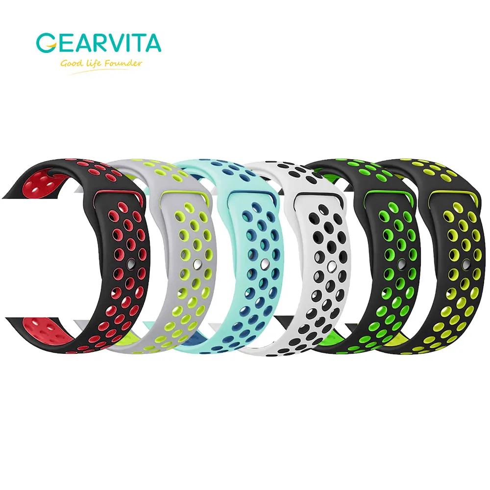Пористый силиконовый ремешок для Apple Watch 44 мм/40 мм Воздухопроницаемый браслет iWatch
