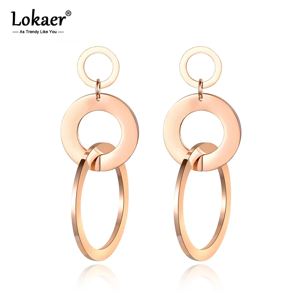 Lokaer, трендовые, титановые, нержавеющая сталь, 3 круга, геометрические серьги, гипербола, Богемия, серьги, ювелирное изделие для женщин, девушек, E18078