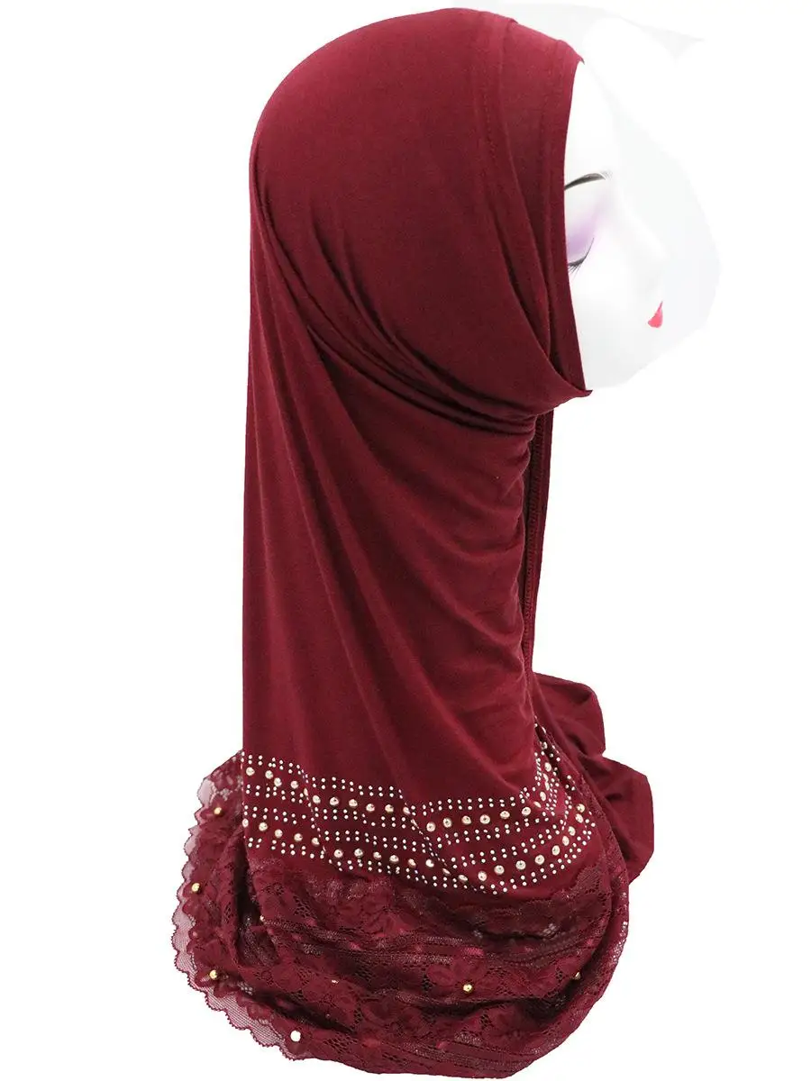 Новая мода женский длинный шарф для мусульманки бисерные кружевные шали