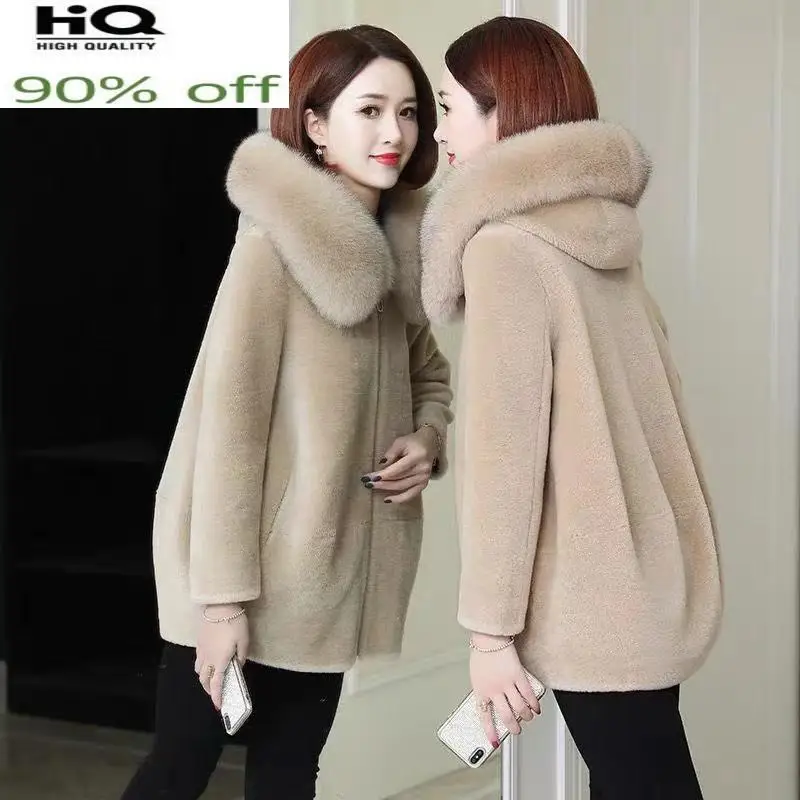 Женское зимнее пальто с капюшоном и воротником из натурального Лисьего меха 2022