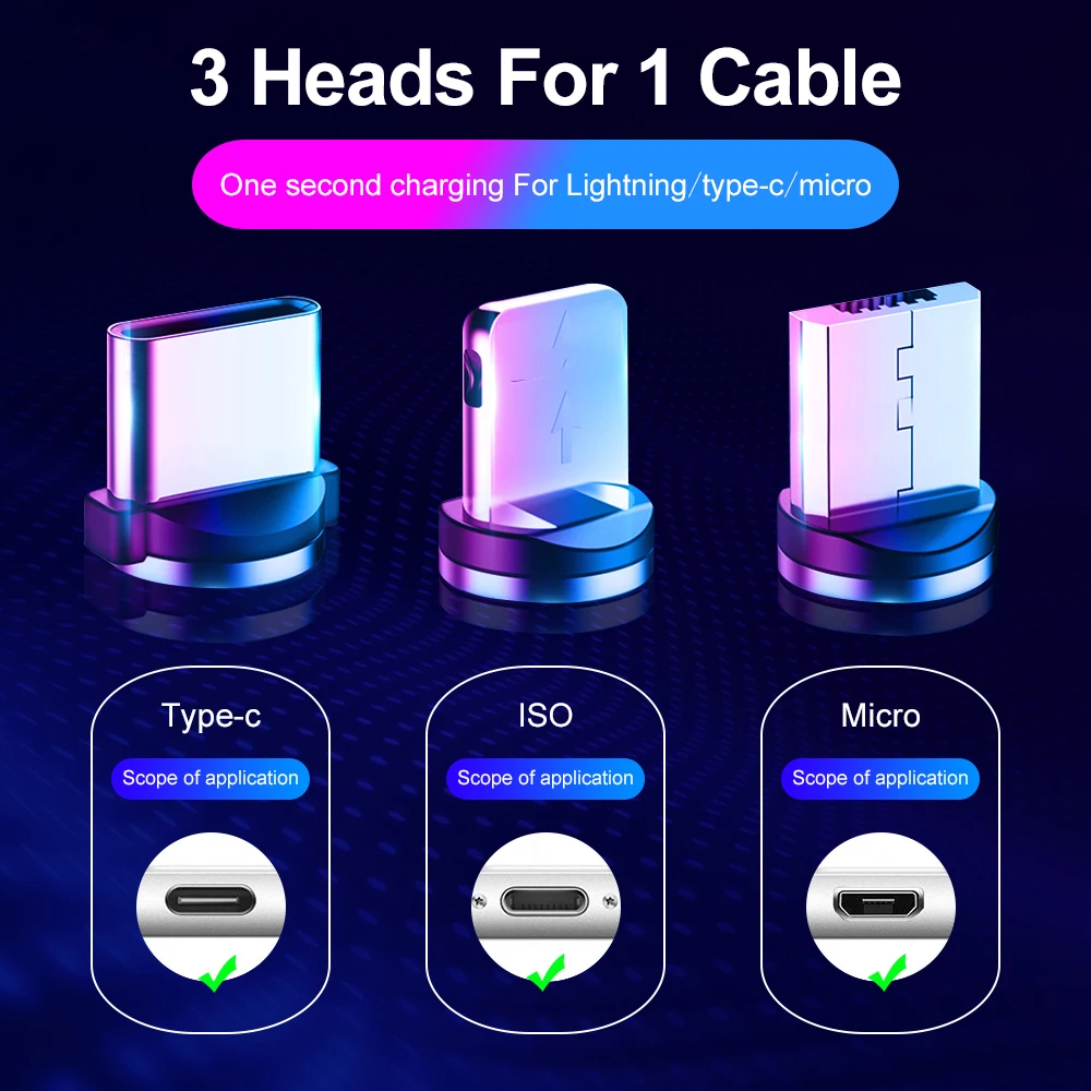 USB C Magnetic Cable Fast charge 3A Micro Type 360 Magnet Charger For iPhone Samsung Android Mobile Phone | Мобильные телефоны и