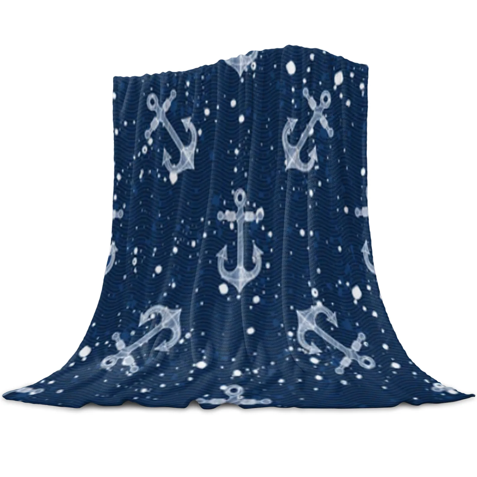 

Anchor Dark Blue Ripple Throw Blanket for Sofa Christmas Decor Bedspread Portable Microfiber Flannel Picnic Blanket