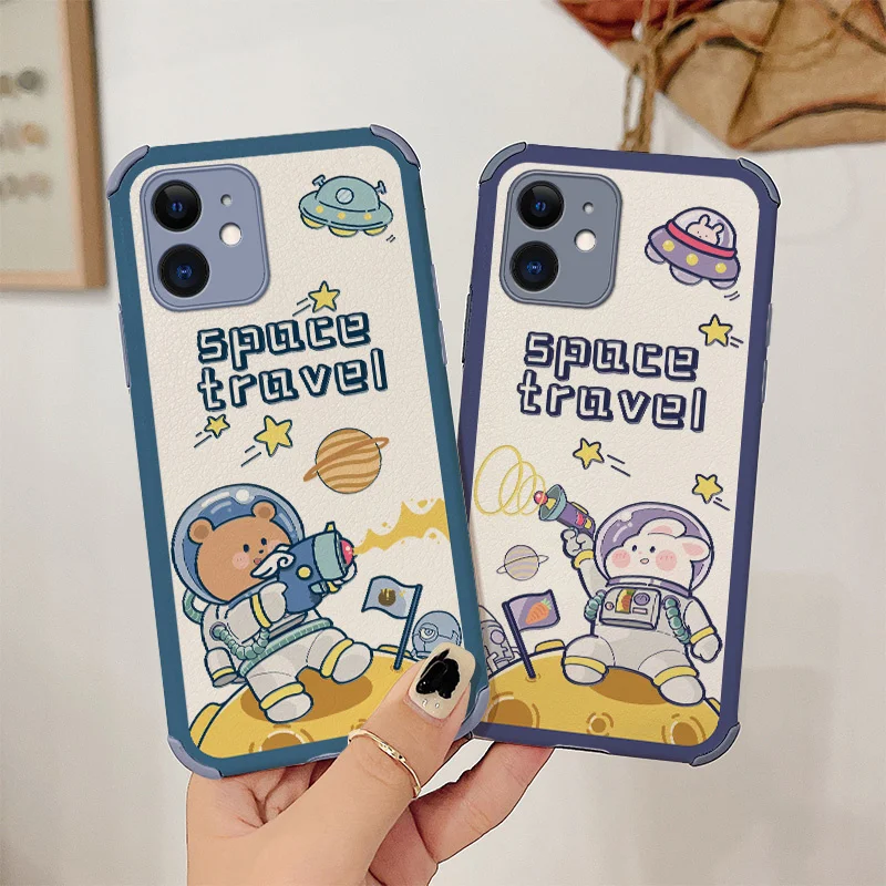 

Cute Bear Rabbit Couple Spaceman Phone Case for IPhone 11 12 Pro Max Mini SE 6 7 8 Plus XS X XR White Soft Silicone Cases Cover