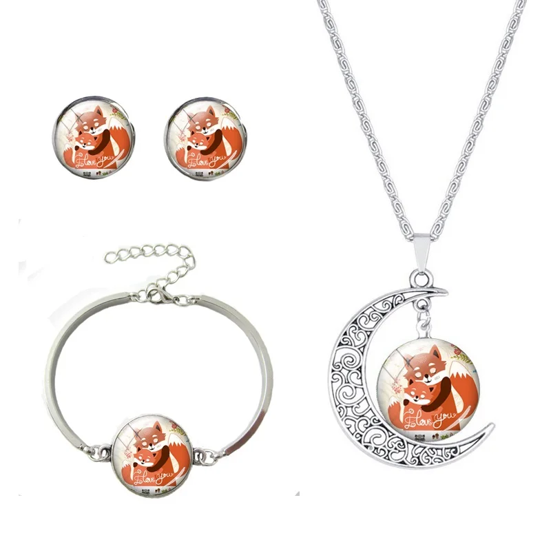 

2021Fashion Cartoon Animals Dog Butterfly Moon Necklace Bracelet Earring Sets Cute Style Jewelry Set Gift For Women Girl