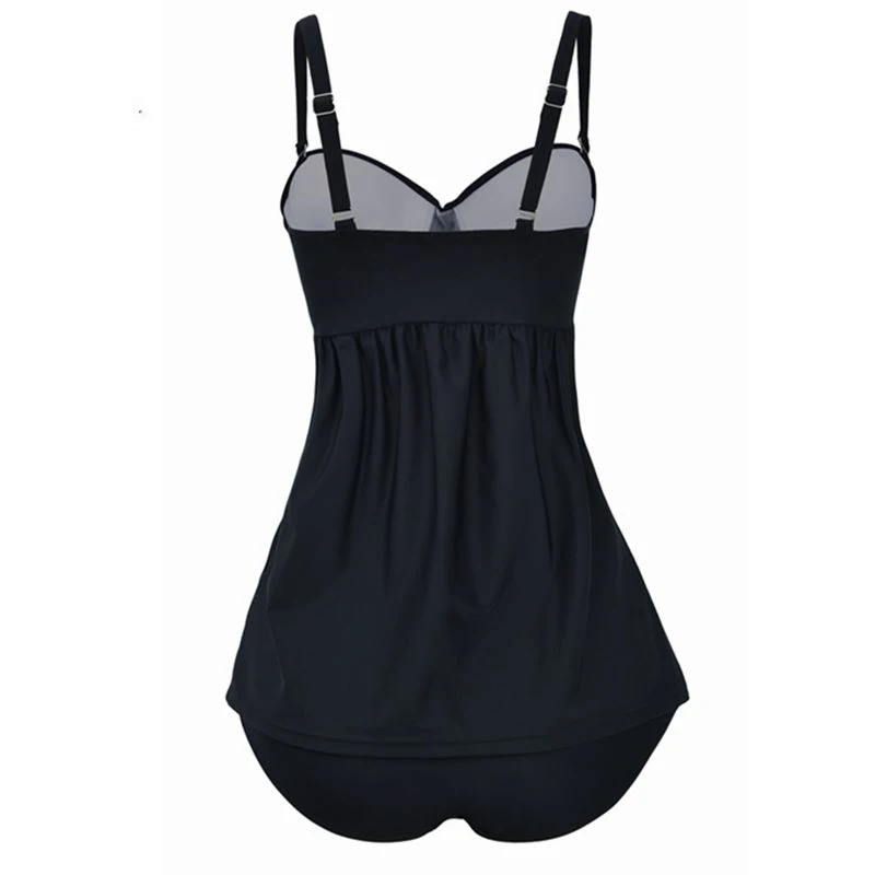 2019 женский черный Одноцветный комплект бикини с подкладкой из двух частей