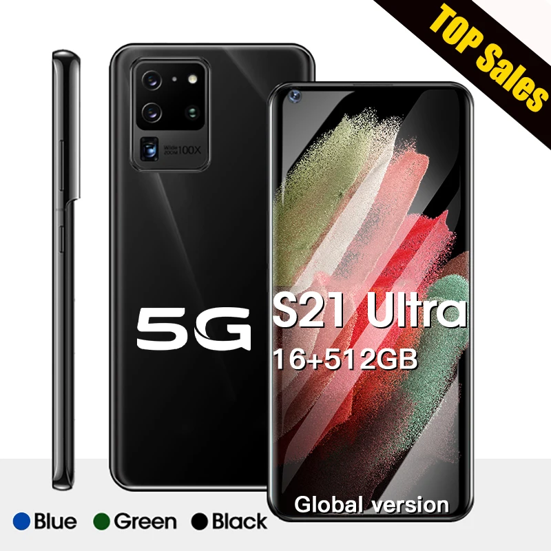 Tel&eacute;fono Inteligente S21 Ultra 7,2, versi&oacute;n Global, Pantalla Completa HD 5G, Android, 16GB + 512GB, 10 n&uacute;cleos, 24 + 48MP, c&aacute;mara HD-0