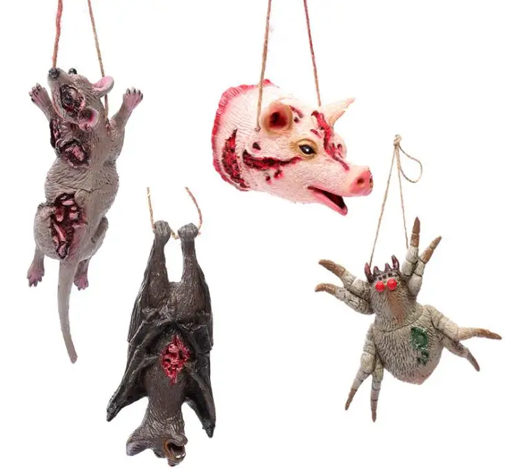 Счастливый Хэллоуин Фальшивая Кровавая Свинья Вид Животного Колье с Подвеской Летучая Мышь Крыса Паук Страшные Подделки Привидение Декор для Висячего Дома.