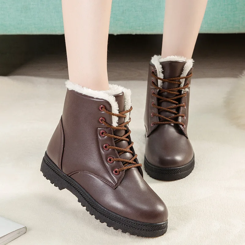 ZZPOHE Winter Boots 2019 Women Fashion Lace Up Casual Snow Female Waterproof Flat Heel Ankle Non-slip Ladies Shoes | Обувь