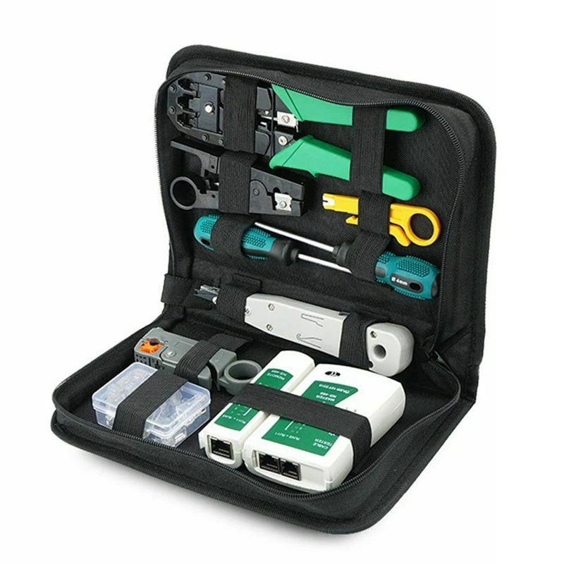 Computer Network Repair Tool Kit LAN Cable Tester Wire Cutter Screwdriver Pliers Crimping Maintenance Tool Set Bag