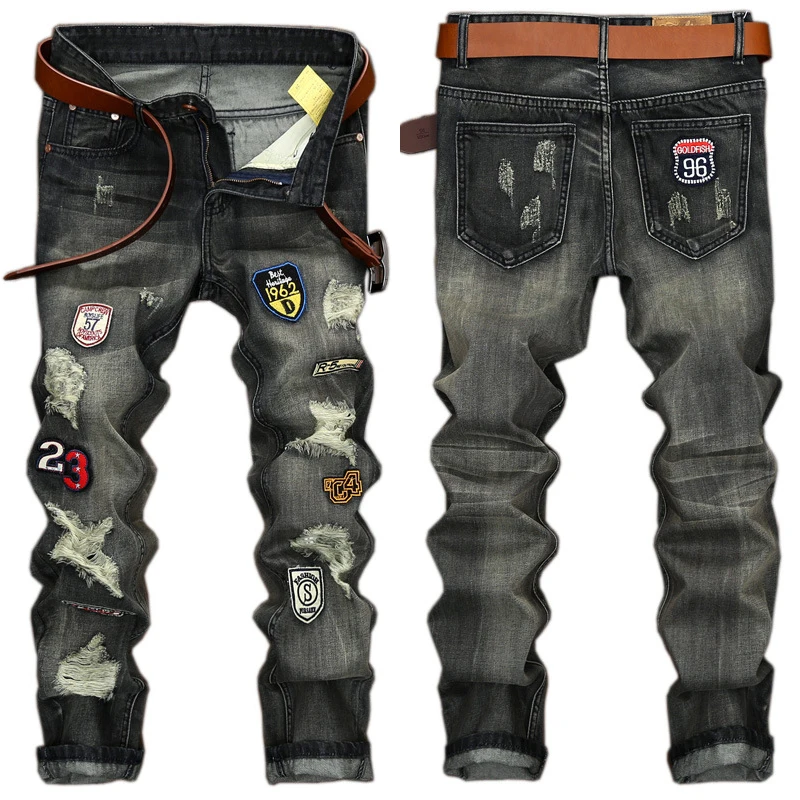 Джинсы мужские в стиле ретро маленькие штаны из денима модные брендовые