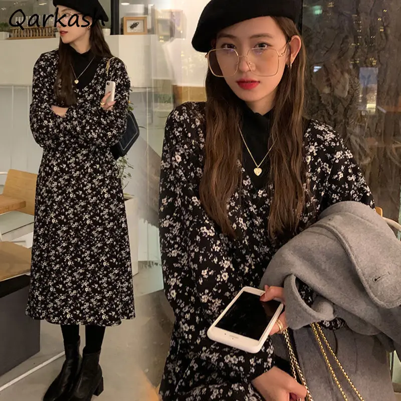 

Dress Women Spring Fall Ins New Temperament French Retro Patchwork Lady Loose-fitting All-match Black Large Size Vintage Clothes