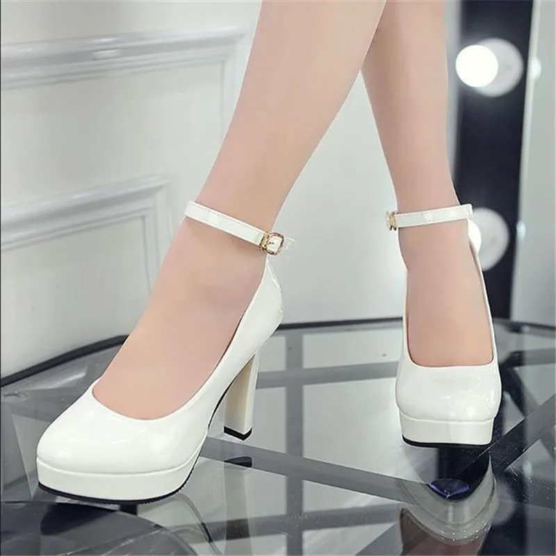 

Ankle Strappy Heels Platform Shoes High Heels Women Pumps Elegant Sexy Black Wedding Heels Women Model Catwalk Red/gold Shoes