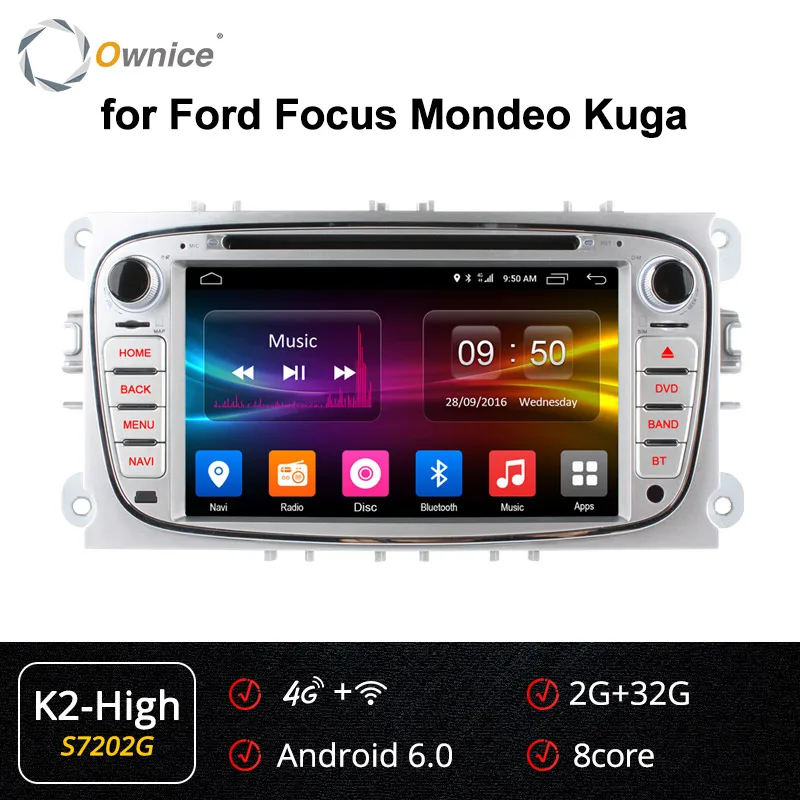 S7202 K2-High Sliver Ownice K1 K2 K3 4G LTE Android 9,0 Octa 8 ядерный автомобильный dvd-плеер gps для FORD Mondeo S-MAX подключения фокуса 2 2008 2009 2010 2011 32G - Цвет: S7202 K2-High Sliver