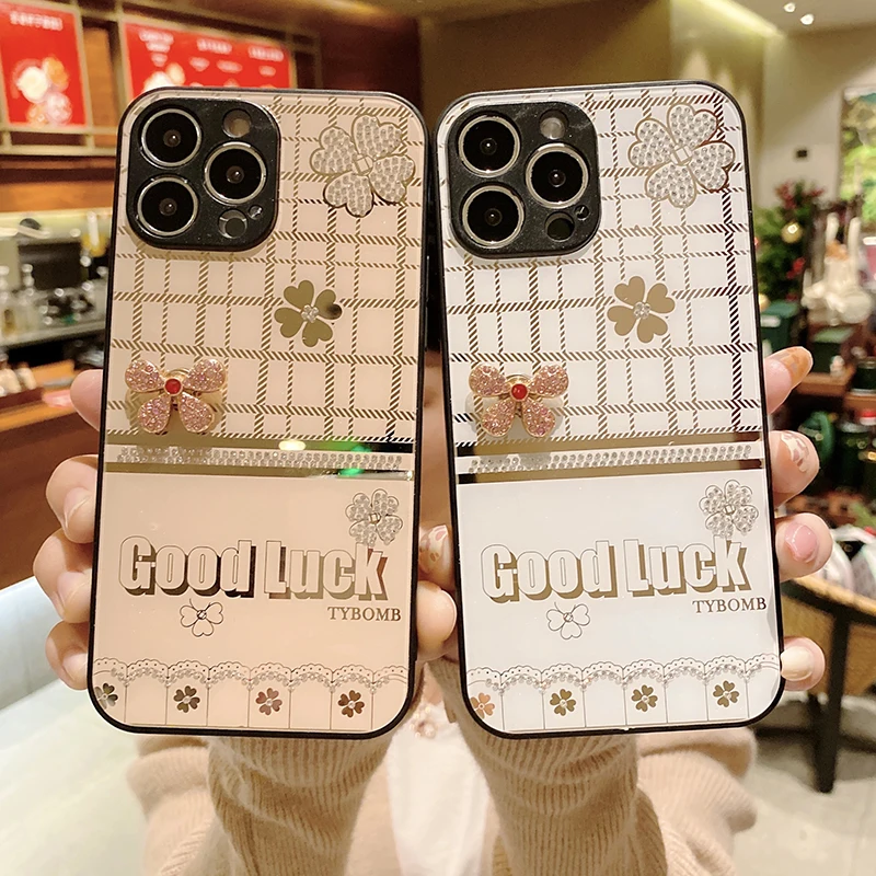 

Luxury creative lattice Diamond four-leaf clover For Apple iPhone 11 12 Pro Max Case Mini X XS XR 6 6s 7 8 Plus SE 2020 Cover