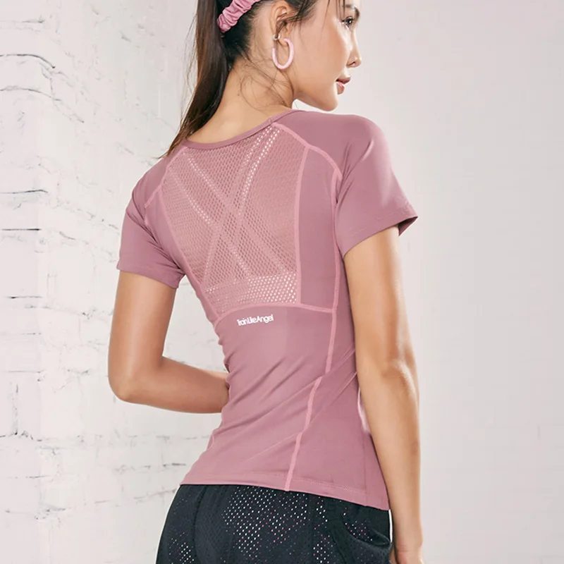 Быстросохнущие спортивные футболки PS женская футболка с вырезами для бега на