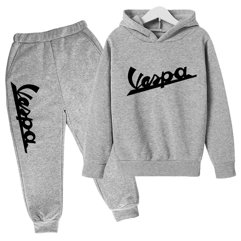 

Fashion Children'S Clothing 2021Spring Autumn New Style Vespa Logo Print Boy Girls Cotton Wweatshirt Two-Piece Casual Hoodie Set