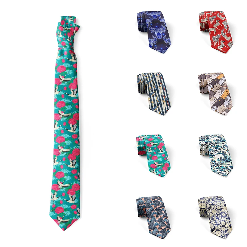 Японский галстук с 3D-принтом летающего журавля для мужчин и женщин повседневный
