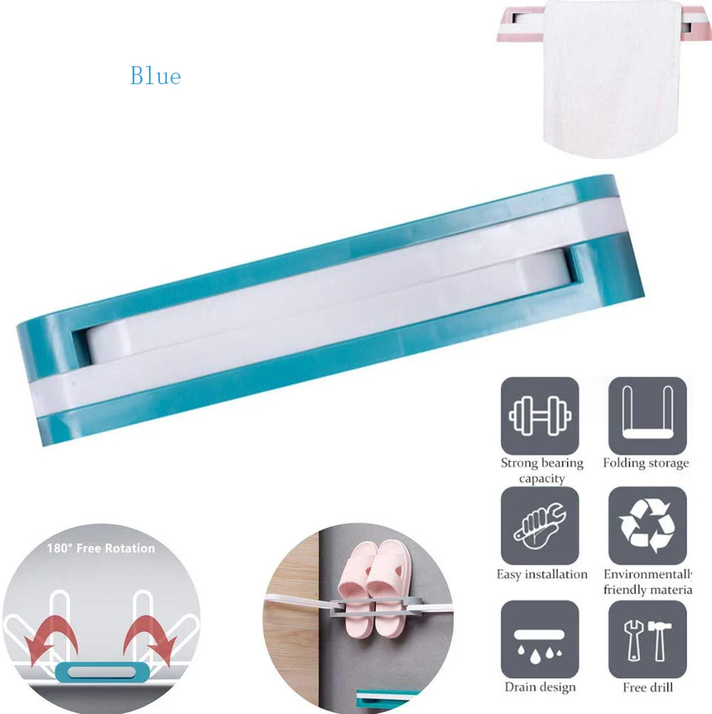 Bathroom Slippers Rack Wall Mounted Shoe Organizer Rack Folding Shoe Hanger Self Adhesive Storage Holder for Bedroom Shower Room - Цвет: Blue