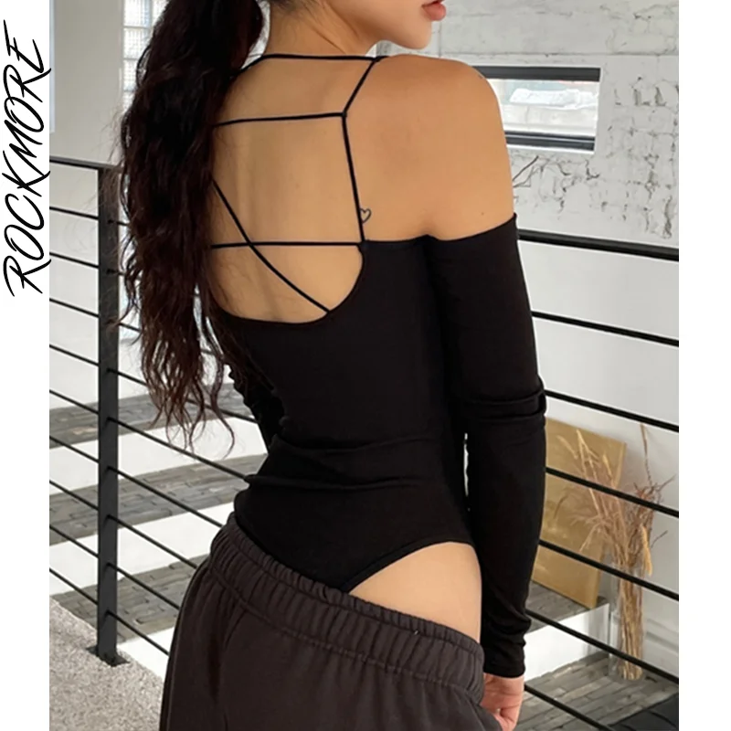 

Rockmore Sexy Off Shoulders Bodysuits Fashion Solid Backless Playsuits Women Casual Bodies Top Streetwear Party Black Jumpsuits