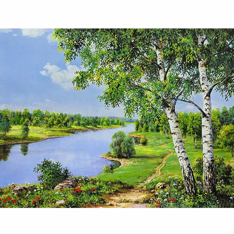 Оформлена DIY картина по номерам пейзаж Акриловая современного искусства