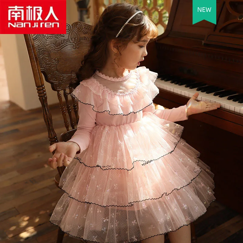 

Nanjiren Children Clothing Girls Dress Girls Casual Dresses Cute Spring Cotton Knee-Length Solid Lace A-Line Princess Dress