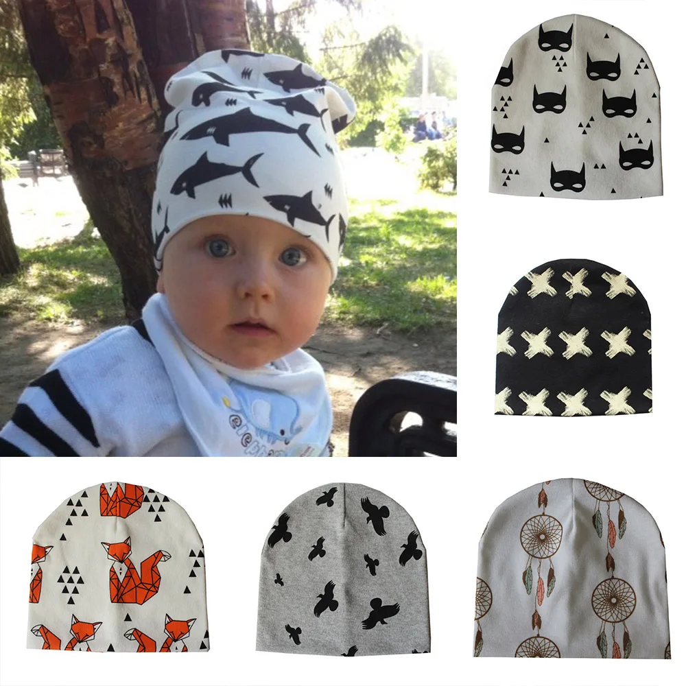 Fashion Newborn Baby Hat Cartoon Animal Print Boy Girls Beanie Cotton Children Skull Cap | Детская одежда и обувь