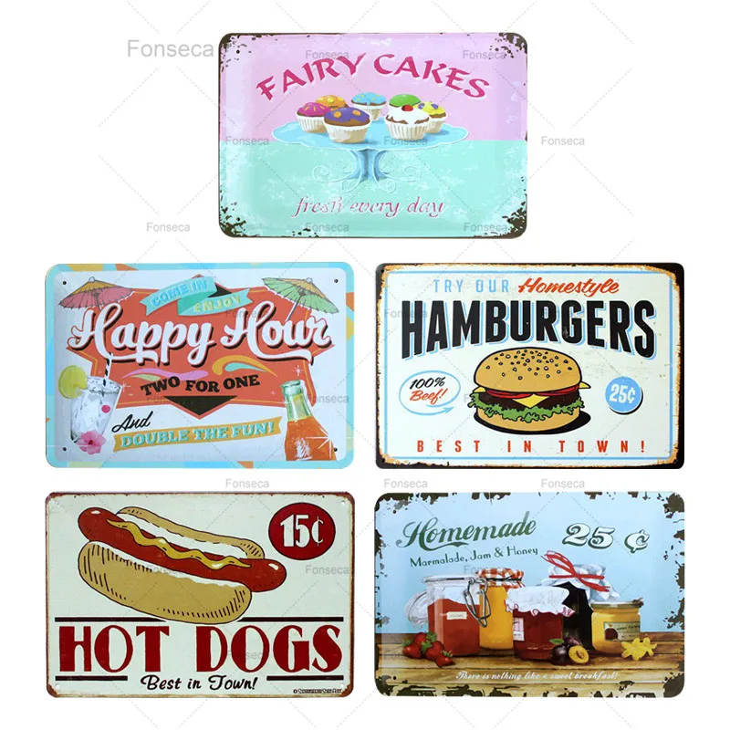 Жестяной знак хот-доги гамбургеры яблочный пирог торт хот-дог металлическая