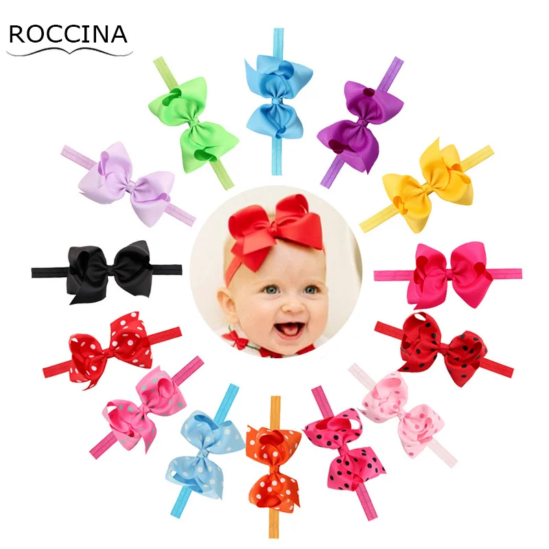 

Однотонная Детская повязка на голову с бантом 12 см, головные уборы для маленьких девочек, детские повязки на голову с бантом и принтом в горо...